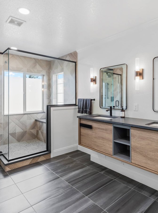 master suite bedroom and bathroom in Commerce City